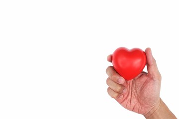 Man Hand holding Red Heart,Concept of Love and Health care,family insurance.World heart day, World health day.Valentine's day.isolated shape of heart on white background.