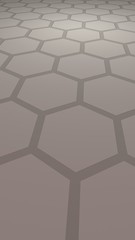 Honeycomb with color lighting, on a gray background. Perspective view on polygon look like honeycomb. Isometric geometry. Vertical image orientation. 3D illustration