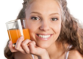 Portrait of a Young Woman with a Glass of Orange Juice