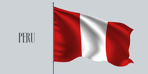 Peru waving flag on flagpole vector illustration.