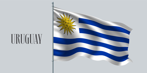 Uruguay waving flag on flagpole vector illustration