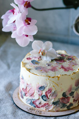 Birthday cake with orchids