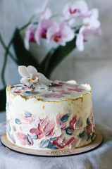 Birthday cake with orchids