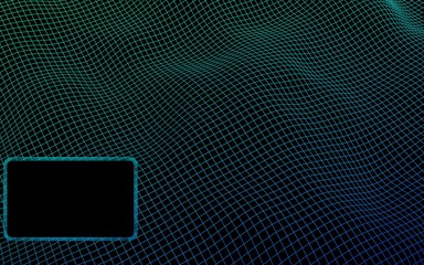 Abstract landscape on a dark background. Ready template. Cyberspace grid. Hi-tech network. Search the web. 3D illustration