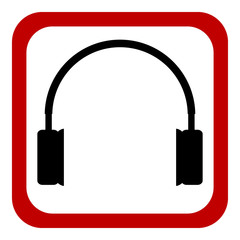 Prohibition sign headphones on white.