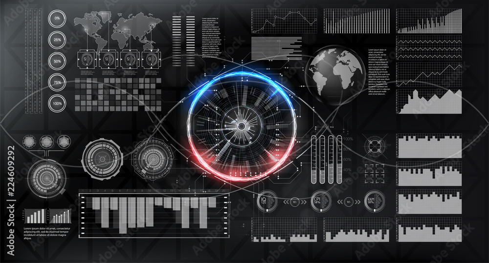 Poster Abstract background with different elements of the hud. Hud elements. Vector illustration. Head-up display elements for Info-graphic elements.
