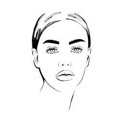 Beautiful woman face hand drawn vector illustration. Stylish original graphics portrait with beautiful young attractive girl model. Fashion, style, beauty. Graphic, sketch drawing.