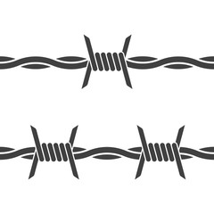 Barbed wire. Vector on white background. Seamless icon on white background.