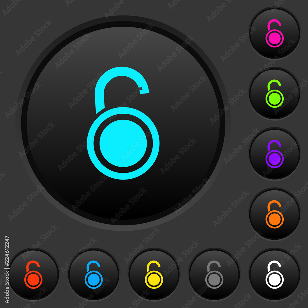 Poster unlocked round padlock dark push buttons with color icons