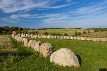 Stone ship from viking time in Lejre museum, Denmark