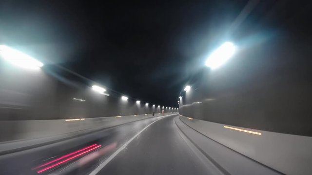 Monaco Monte Carlo tunnels city street road hyperlapse hyper lapse night evening blue hour driving moving driving street