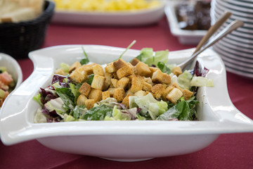 Lettuce with croutons with cesad dressing: healthy meal