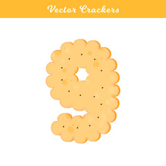 Vector Illustration. Health cracker. Isolated cookie: figure nine. Icon 9.