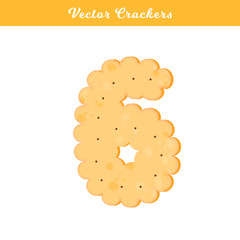 Vector Illustration. Health cracker. Isolated cookie: figure six. Icon 6.