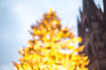 Christmas market stalls and shopping in Cologne, Germany - K&scaron;ln xmas markets scene - Christmas shopping and fairy ambiance, Germany, December 2017