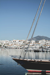 Sailing yacht in Puerto Banus, port of Marbella, Costa del Sol, Spain