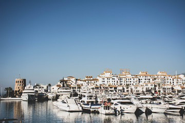 Fototapeta na wymiar The view of Puerto Banus marina of Marbella, Costa del Sol, Spain