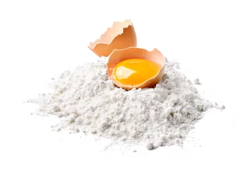 Foto op Plexiglas Chicken egg and flour isolated on white background © fabiomax