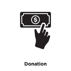donation icon vector isolated on white background, logo concept of donation sign on transparent background, black filled symbol icon