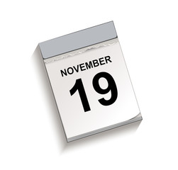 Kalender, Abrei&szlig;kalender mit Datum 19 November
Vektor Illustration isoliert auf wei&szlig;em Hintergrund