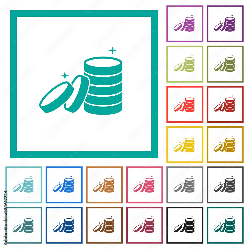 Poster stack of treasure flat color icons with quadrant frames