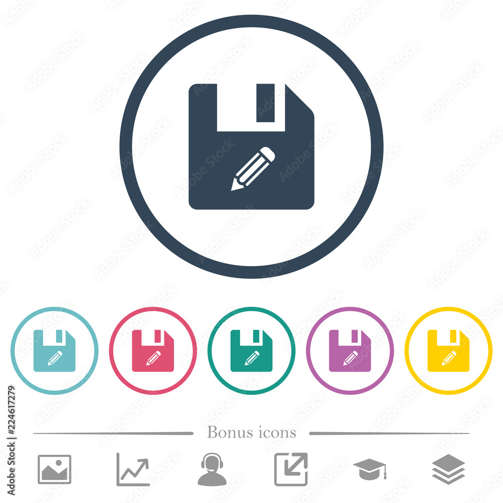 Poster edit file flat color icons in round outlines
