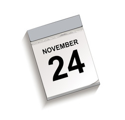 Kalender, Abrei&szlig;kalender mit Datum 24 November
Vektor Illustration isoliert auf wei&szlig;em Hintergrund