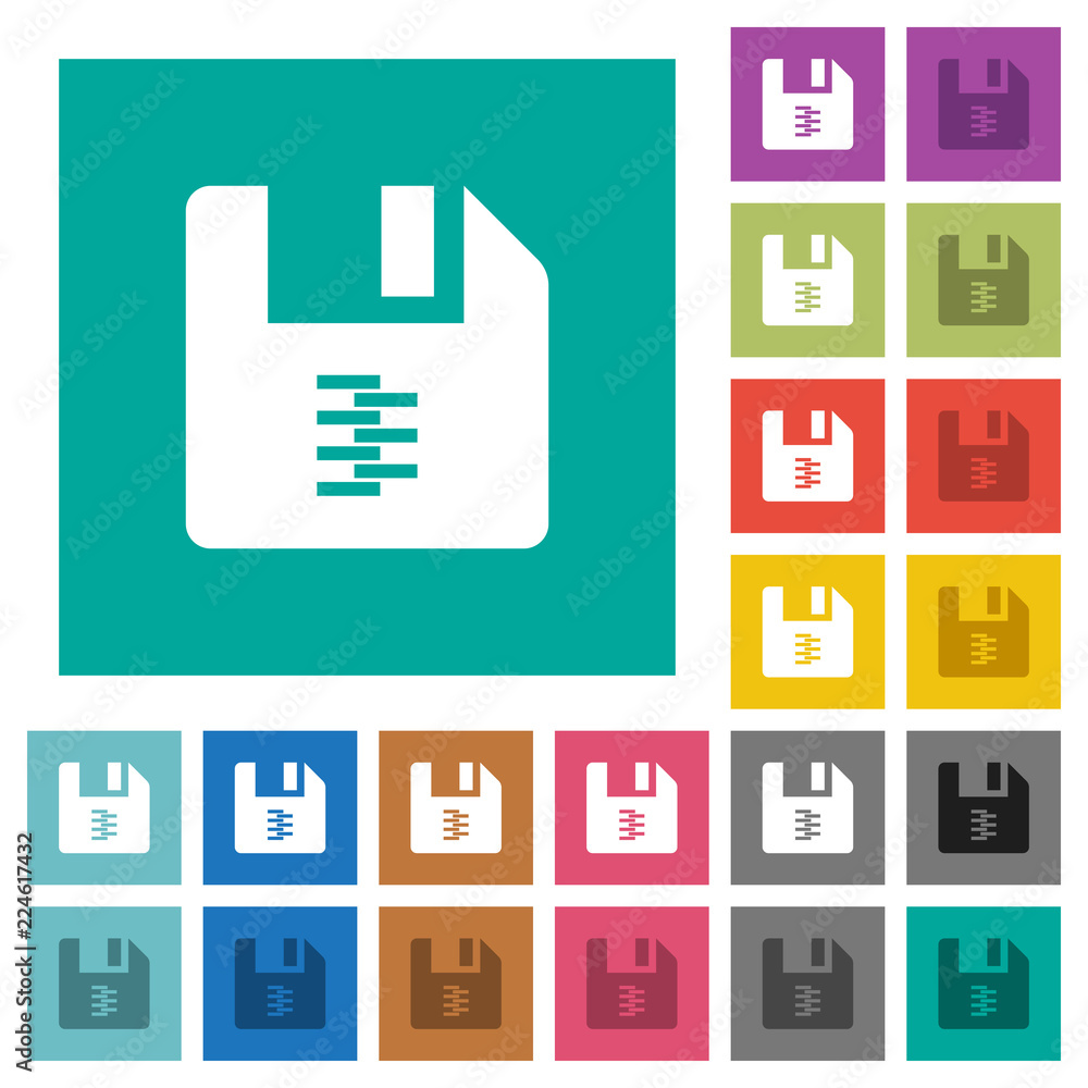 Poster zip archive file square flat multi colored icons