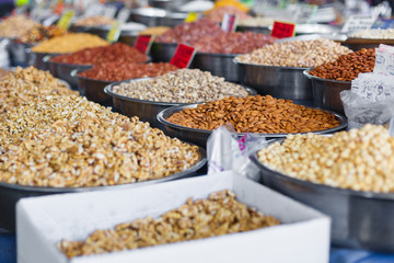 nuts counter market in turkey. different nuts for sale