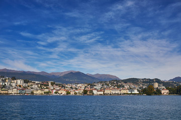 Naklejka na ściany i meble View of Lugano from the lake, canton of Ticino, Switzerland