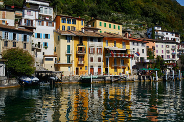 Fototapeta premium View of Gandria village near Lugano from the lake, canton of Ticino, Switzerland