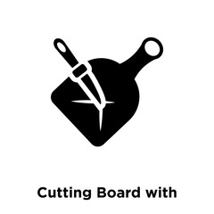 cutting board with knife icon vector isolated on white background, logo concept of cutting board with knife sign on transparent background, black filled symbol icon
