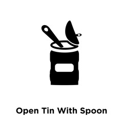 open tin with spoon icon vector isolated on white background, logo concept of open tin with spoon sign on transparent background, black filled symbol icon