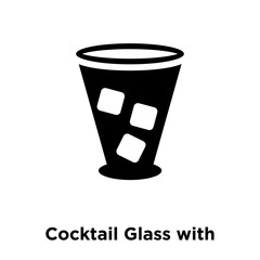 cocktail glass with ice cube icon vector isolated on white background, logo concept of cocktail glass with ice cube sign on transparent background, black filled symbol icon