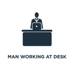 man working at desk icon