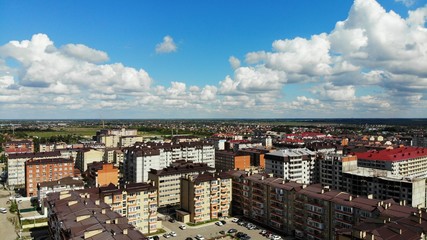Aerial view of the district in Krasnodar. Buildings from dron.