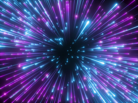 3d render, purple fireworks, big bang, galaxy, abstract cosmic background, celestial, beauty of universe, speed of light, neon glow, glowing stars, cosmos, ultraviolet infrared light, outer space