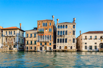 Fototapeta na wymiar Venice, Italy: venetian palaces - Palazzo Salviati and Dario - view from Grand Canal