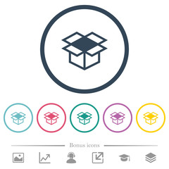 Open box flat color icons in round outlines