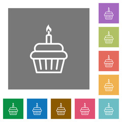 Birthday cupcake square flat icons