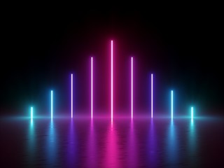 3d render, abstract minimal background, glowing lines triangle, arrow, chart, pink neon lights, ultraviolet spectrum, virtual reality, laser show