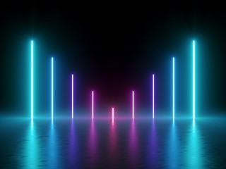3d render, abstract minimal background, glowing lines, chart, blue pink neon lights, ultraviolet spectrum, virtual reality, laser show