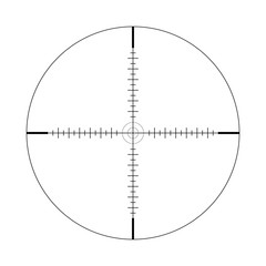 Sniper scope, scale. Crosshairs with tick marks. Icon. Vector concept of target search. Element isolated on light background, pattern.