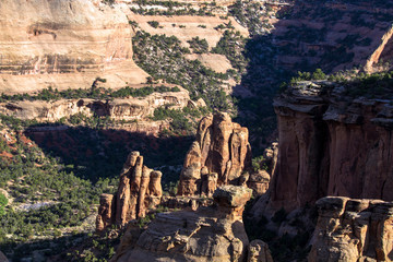 Closeup of evening light on the eroded formations of Monument Canyon in Colorado National Monument