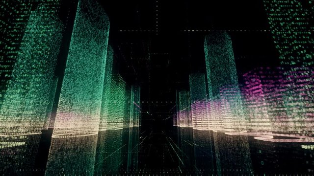 digital business city wireframe 3d animation binary bright building architecture cable animated word in uhd 4k 3840 2160