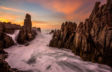 long exposure seascape with rocks