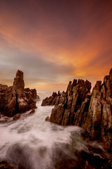 long exposure seascape with rocks