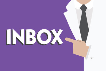 Writing note showing Inbox. Business photo showcasing electronic folder in which emails received by individual are held.