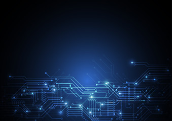 Abstract background with technology circuit board texture. Electronic motherboard illustration. Communication and engineering concept. Vector illustration