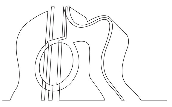 continuous line drawing of acoustic guitar closeup view